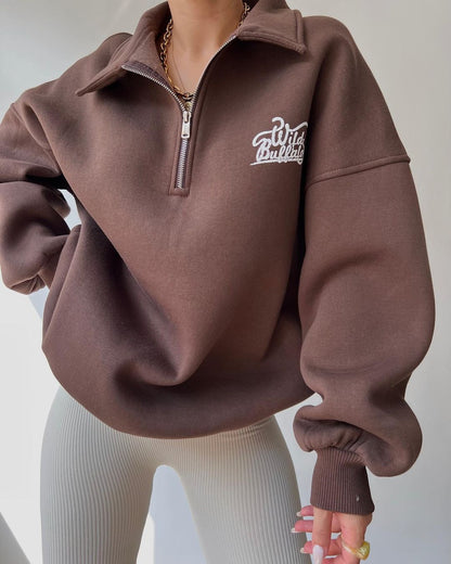 Damen Hoodie-Pullover mit hohem Kragen und Reißverschluss Merchesia