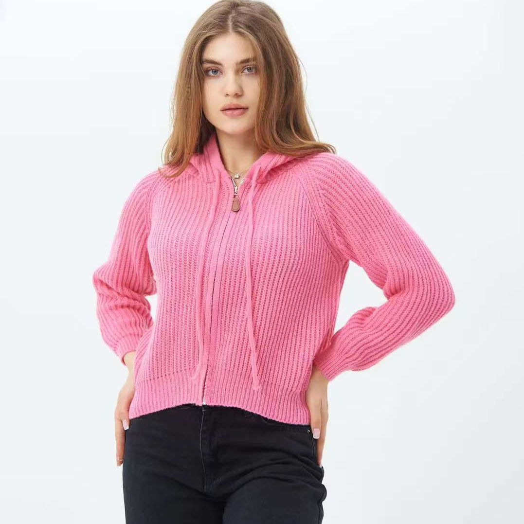 Damen Kuscheliger Kapuzenpullover im Rippdesign mit cropped Schnitt Merchesia