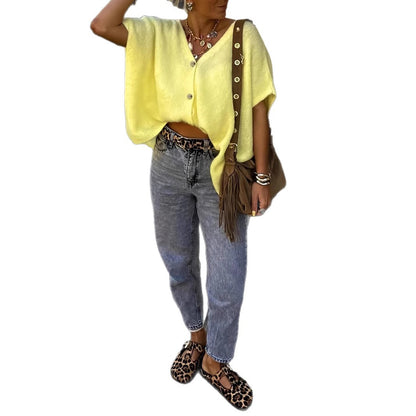 Damen komfortable Strickjacke mit Knopfleiste Merchesia