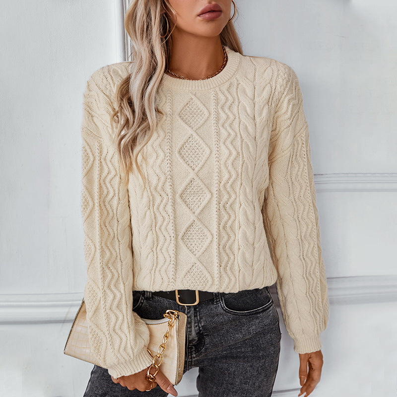 Damen Grobstrickpullover mit strukturiertem Zopfmuster Merchesia