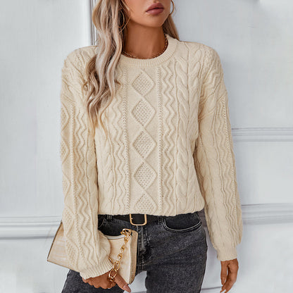 Damen Grobstrickpullover mit strukturiertem Zopfmuster Merchesia