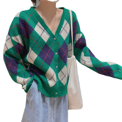 Damen Strickjacke mit modernem Rautenmuster und knöpfbarem Design Merchesia