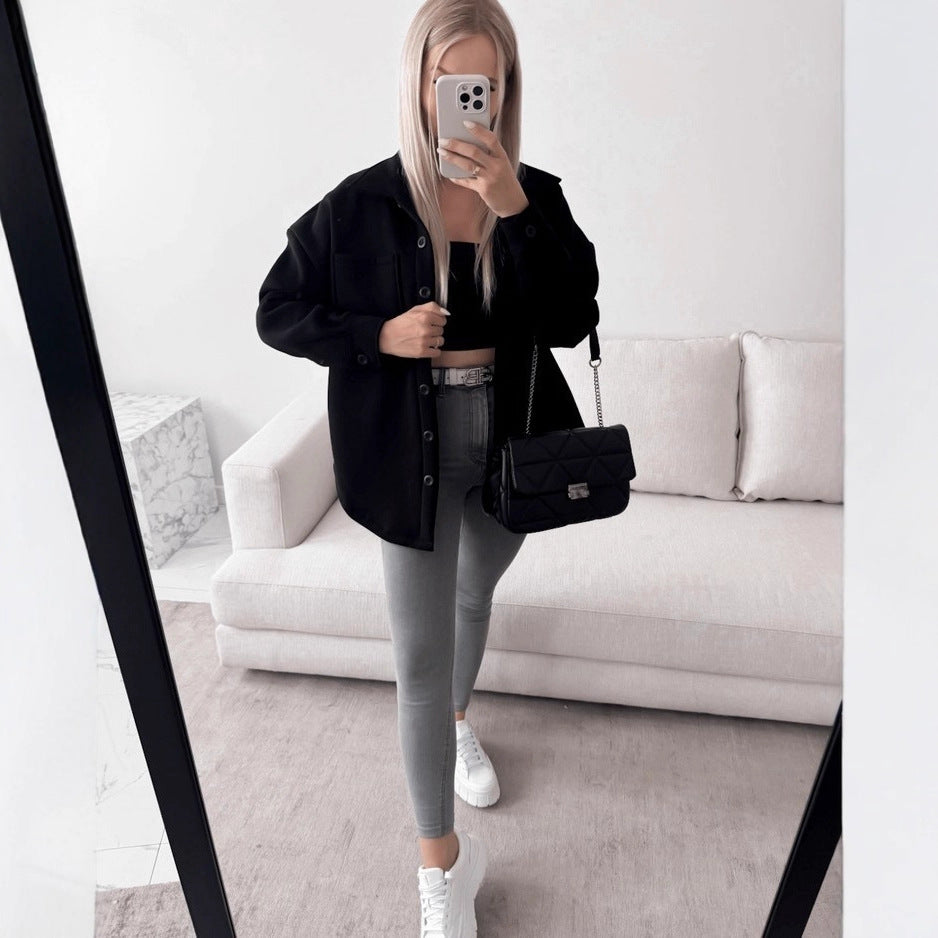 Damen Lässige Overshirtjacke mit praktischen Taschen Merchesia