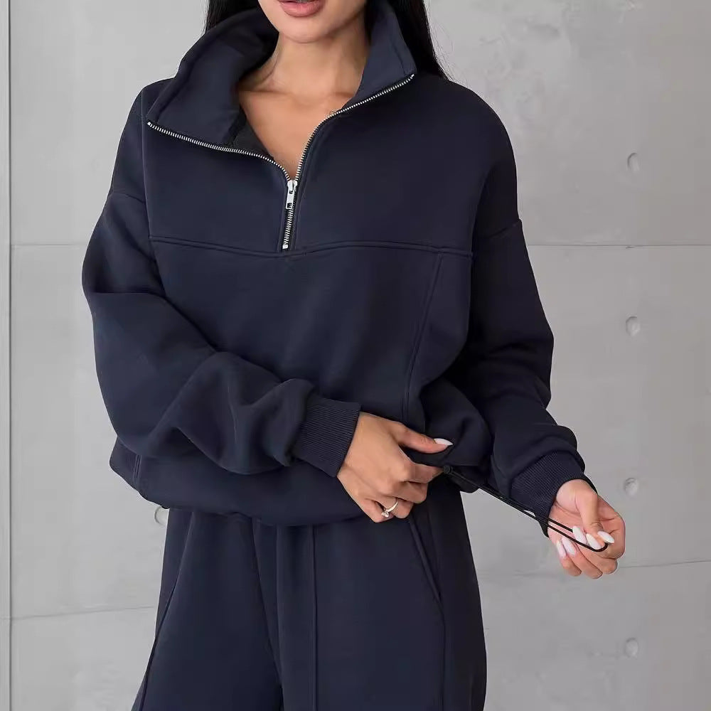 Damen lässiger Sweatshirt- und Jogginghose-Set mit hohem Kragen Merchesia
