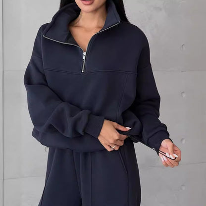 Damen lässiger Sweatshirt- und Jogginghose-Set mit hohem Kragen Merchesia