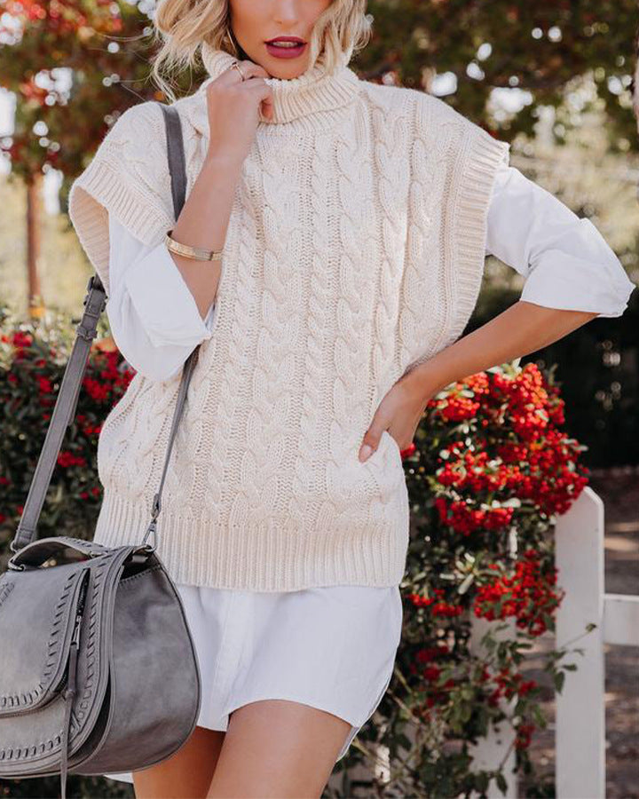 Damen elegante Strickweste mit Stehkragen und Zopfmuster Merchesia