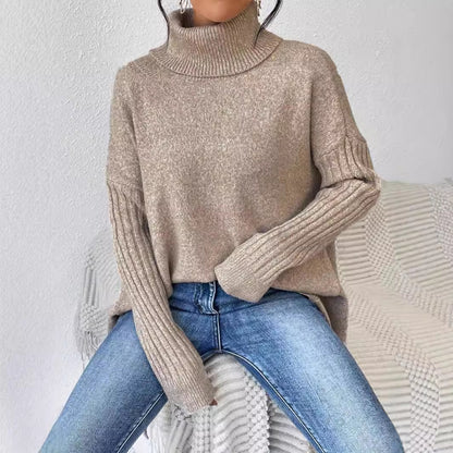 Damen lässiger Pullover mit Stehkragen und asymmetrischem Schnitt Merchesia