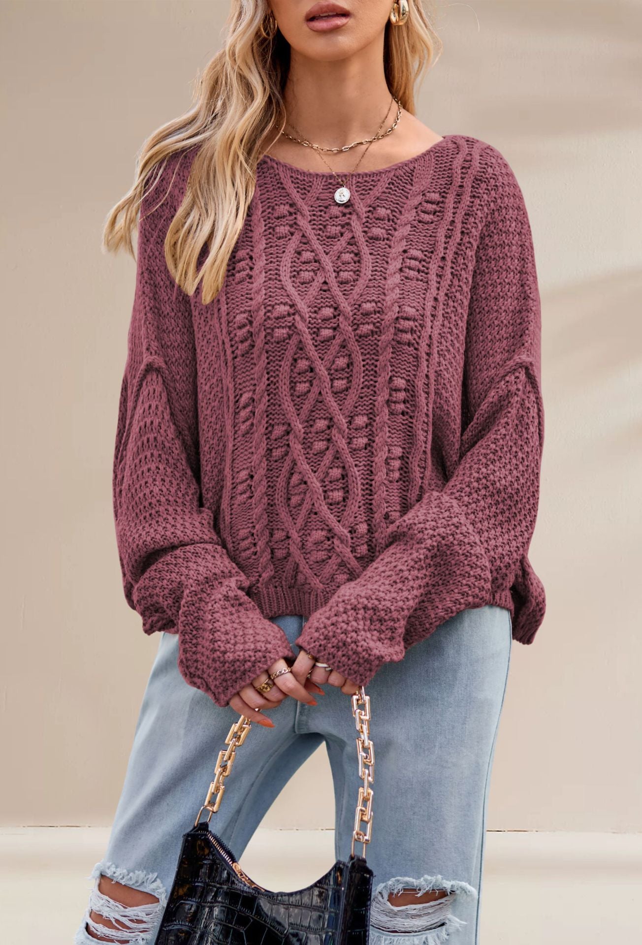 Damen Grobstrickpullover mit besonderen Details Merchesia