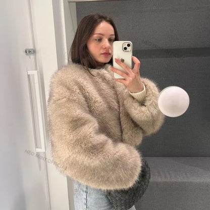 Damen Kuschelige Kunstpelzjacke mit offenem Schnitt Merchesia