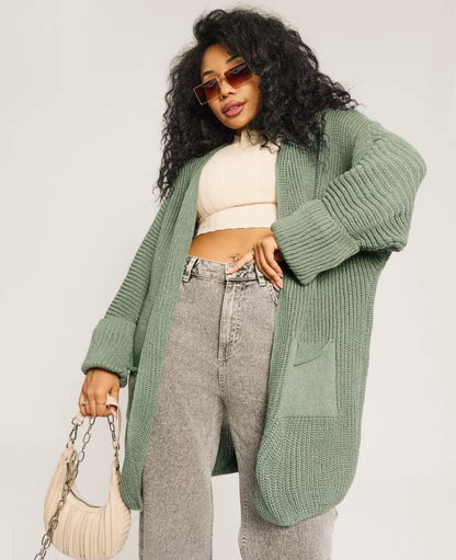 Damen Oversized Strickjacke mit großen Taschen und bequemen Rippenärmeln Merchesia