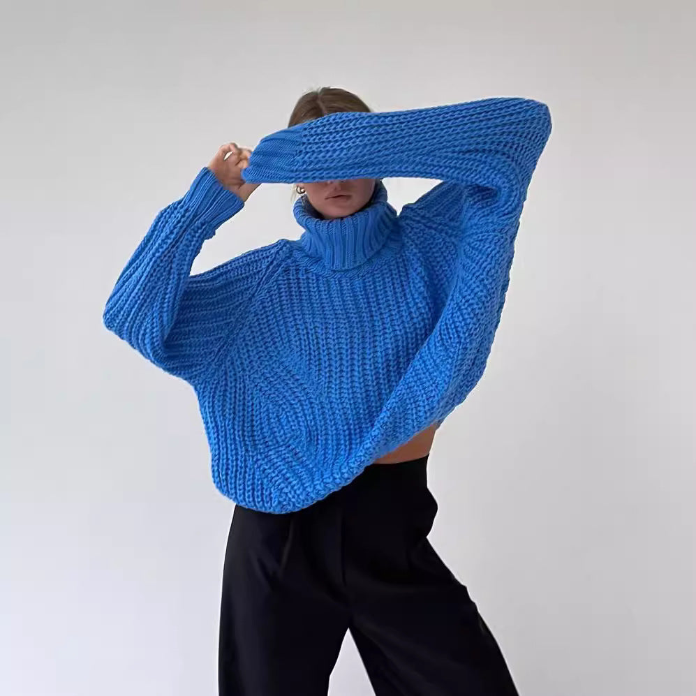 Damen Großer Strickpullover mit Rollkragen und breiten Ärmelabschlüssen Merchesia