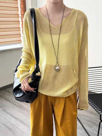 Damen luftiger Strickpullover mit V-Ausschnitt und lässigem Schnitt Merchesia