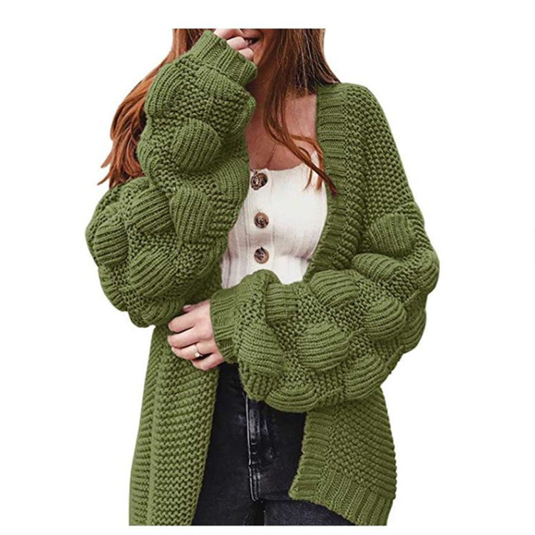 Damen Strickjacke mit voluminösen Puffärmeln und feiner Struktur Merchesia