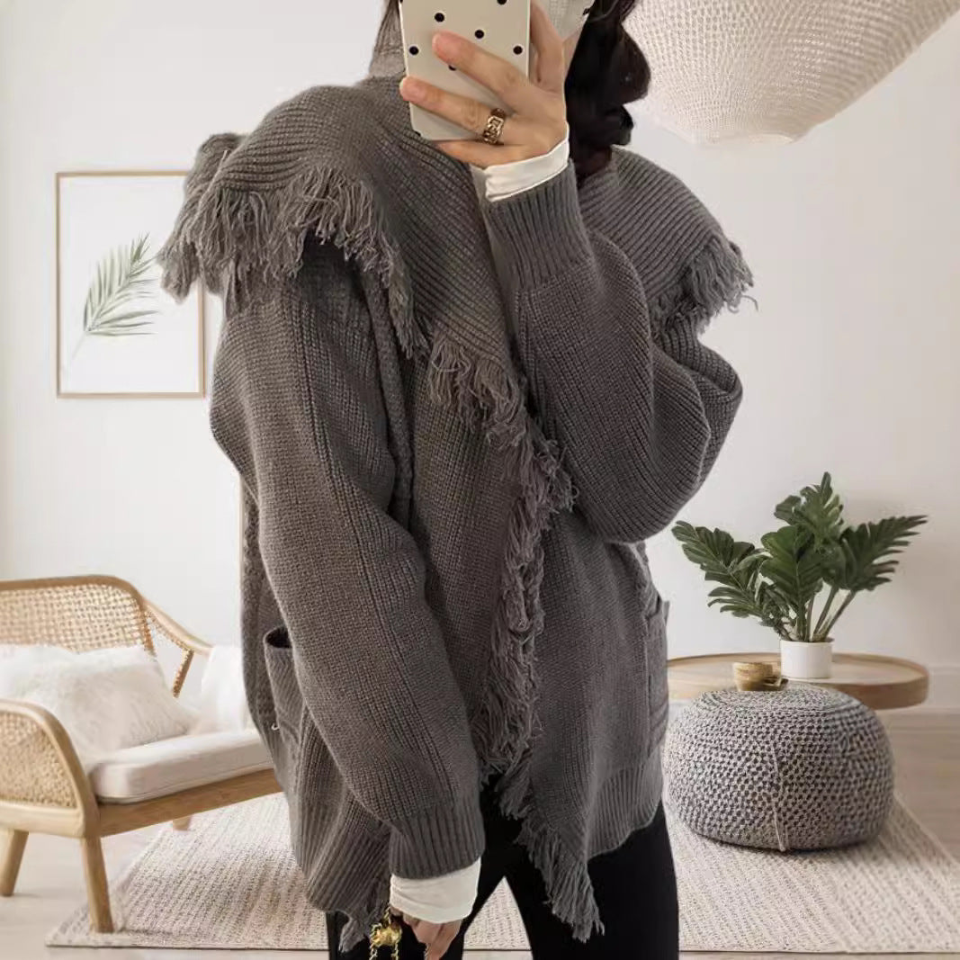 Damen lässiger Strickcardigan mit fransiger Detailverarbeitung Merchesia