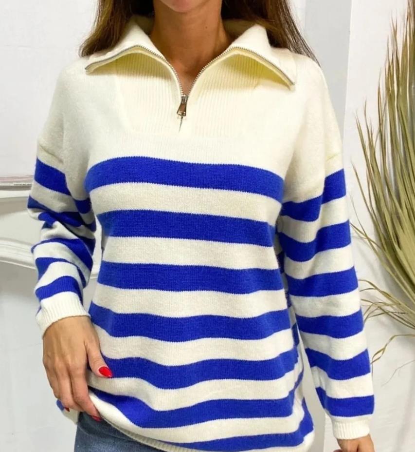 Damen gemusterter Pullover mit Stehkragen und Reißverschluss Merchesia