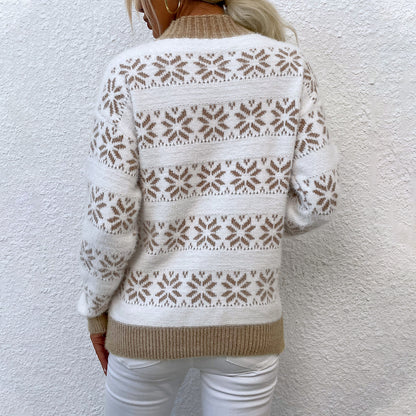 Damen Strickpullover mit Wintermotiv und hochgeschlossenem Kragen Merchesia