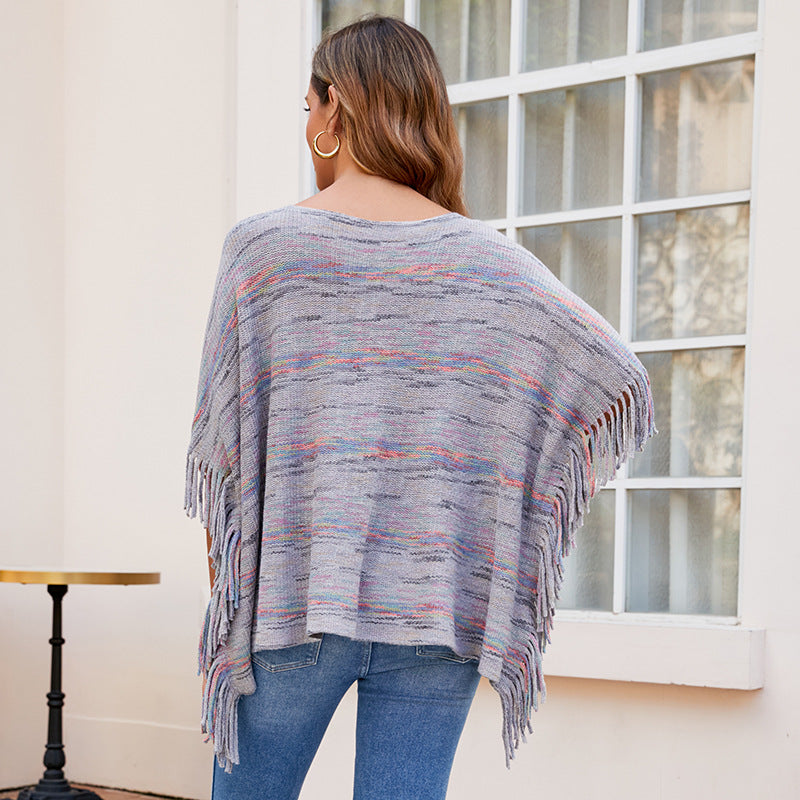 Damen kuscheliger Poncho mit fransigen Details Merchesia