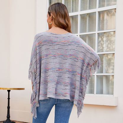 Damen kuscheliger Poncho mit fransigen Details Merchesia