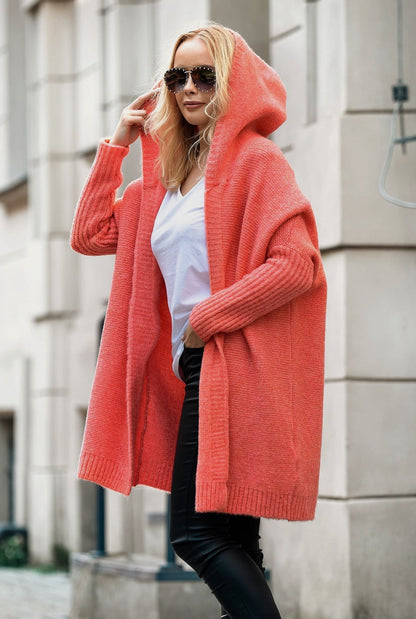 Damen lässiger Strickcardigan mit Kapuze und weiten Ärmeln Merchesia