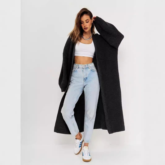 Damen Großer Strickmantel mit offener Front und lässiger Silhouette Merchesia