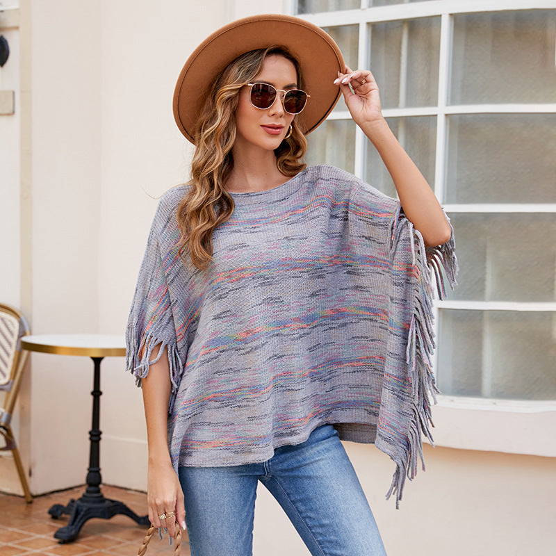 Damen kuscheliger Poncho mit fransigen Details Merchesia