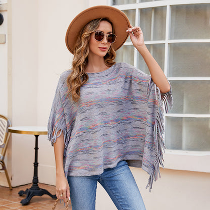 Damen kuscheliger Poncho mit fransigen Details Merchesia
