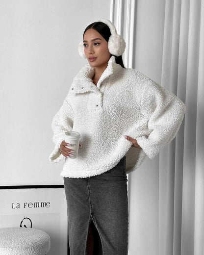 Damen Kuscheliger Fleece-Pullover im Casual-Style Merchesia