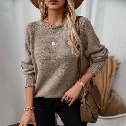 Damen gemütlicher Strickpullover mit weitem Schnitt und Rundhalsausschnitt Merchesia