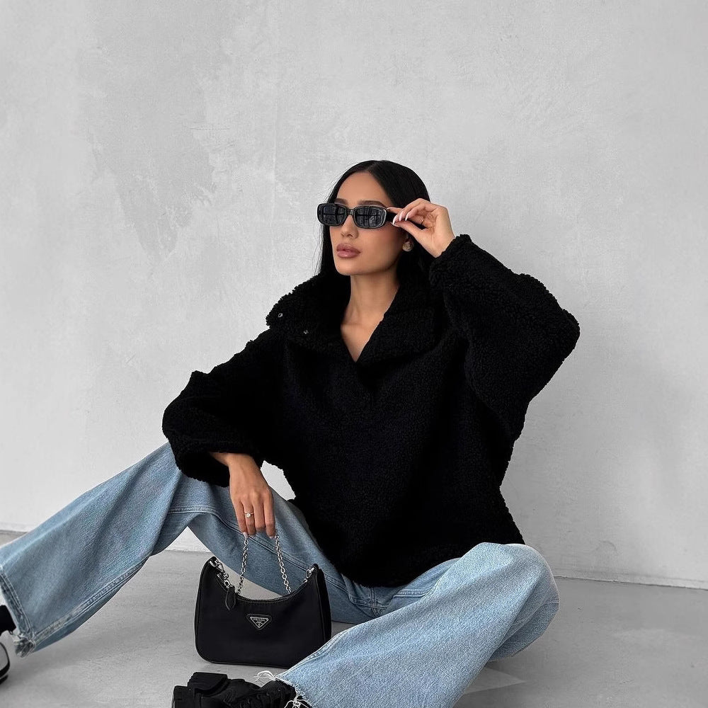 Damen Kuscheliger Fleece-Pullover im Casual-Style Merchesia