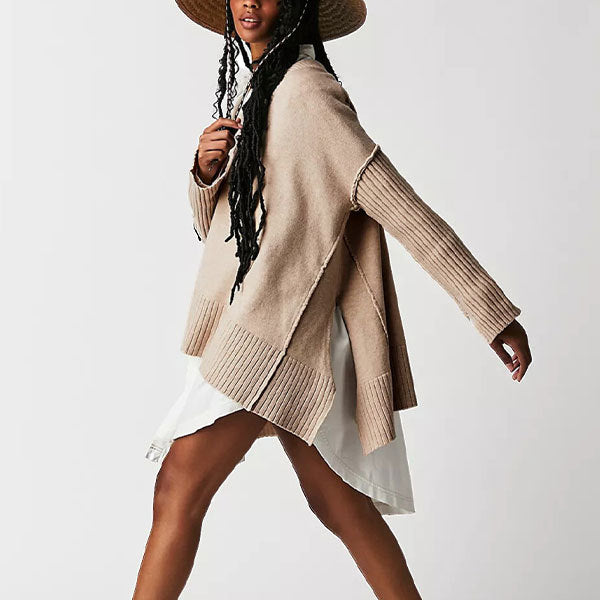 Damen lässiger V-Ausschnitt Pullover mit strukturierten Ärmeln und Oversized-Schnitt Merchesia