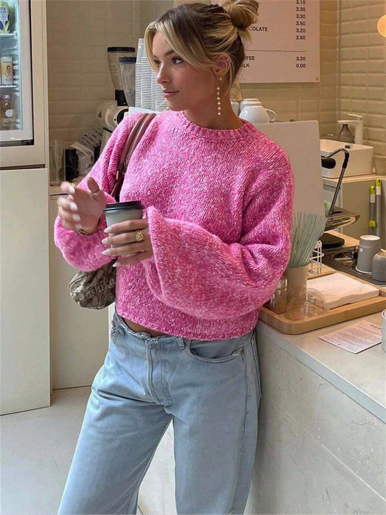 Damen Modischer Strickpullover mit weit geschnittenen Ärmeln Merchesia