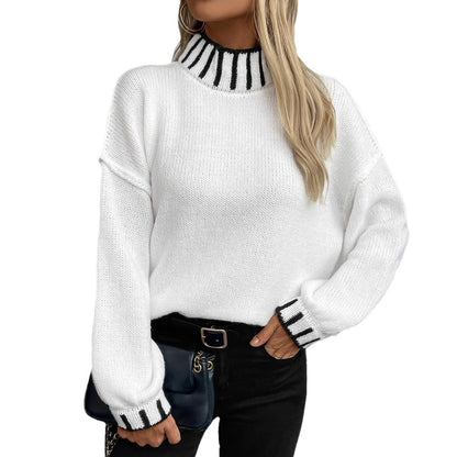 Damen modischer Pullover mit hochgeschlossenem Kragen und kontrastierenden Bündchen Merchesia