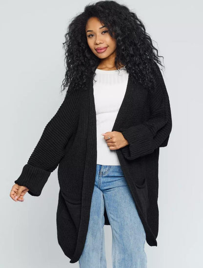 Damen Oversized Strickjacke mit großen Taschen und bequemen Rippenärmeln Merchesia