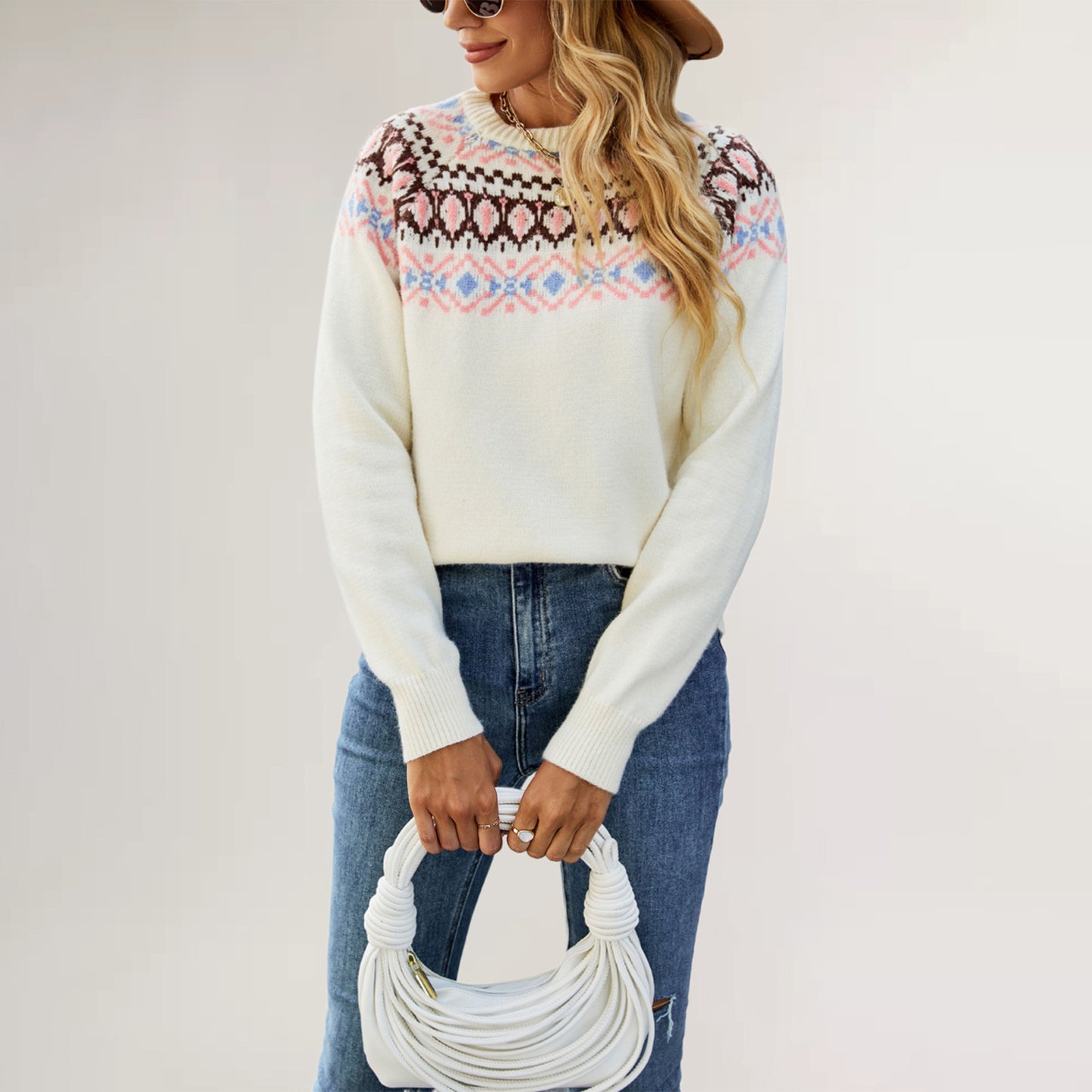 Damen Strickpullover mit trendy Muster Merchesia