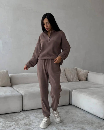 Damen Freizeitlicher Fleece-Pullover mit halber Knopfleiste und lässigem Schnitt Merchesia