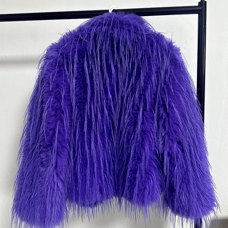 Damen Eleganter Kunstfellblazer mit breitem Kragen Merchesia