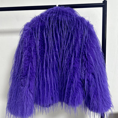 Damen Eleganter Kunstfellblazer mit breitem Kragen Merchesia