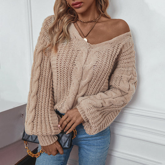 Damen Grobstrickpullover mit oversized Schnitt und Zopfmuster Merchesia