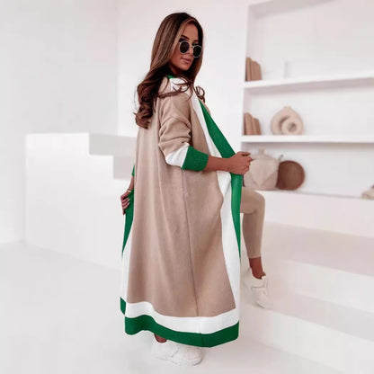 Damen modischer Langstrickmantel mit ausgefallenem Farbblockdesign und breitem Kragen Merchesia