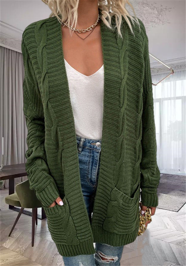 Damen Grobstrickcardigan mit seitlichen Taschen und feinem Muster Merchesia