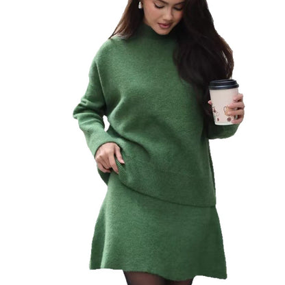 Damen luxuriöses Strickensemble mit hohem Kragen und ausgestellten Ärmeln Merchesia