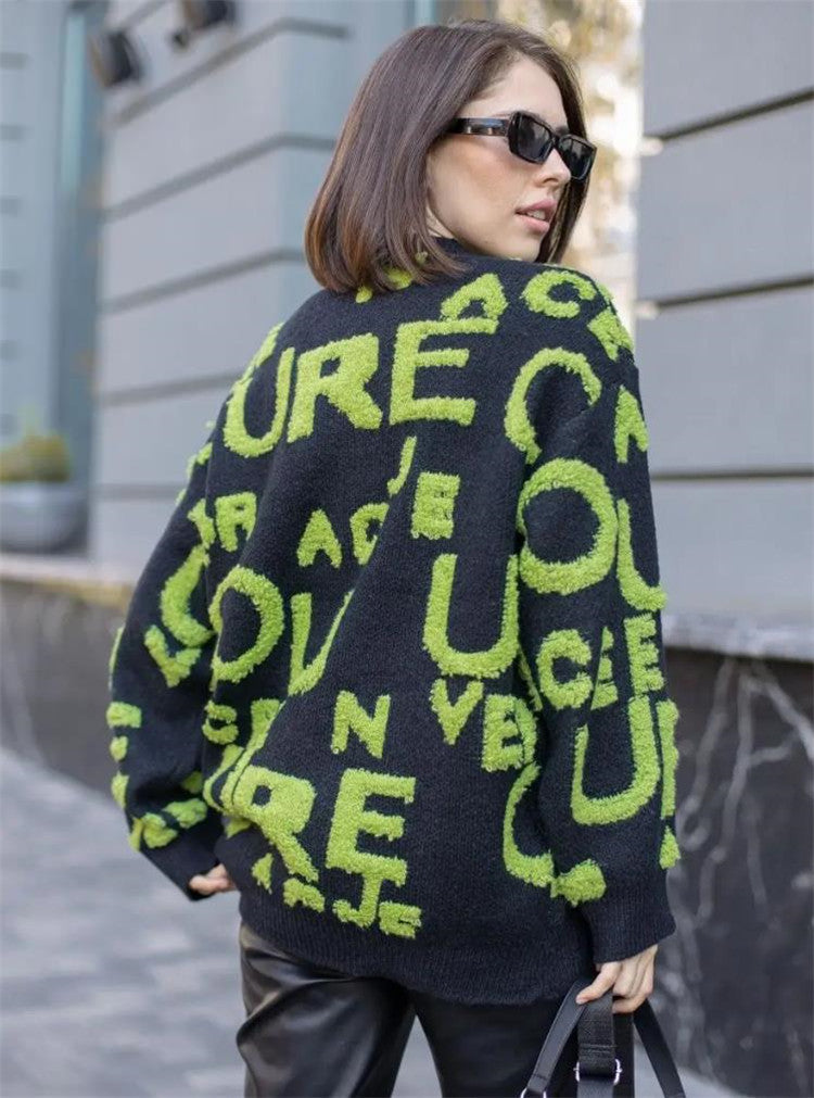 Damen Oversized Strickpullover mit auffälligem Schriftzug und lässiger Passform Merchesia