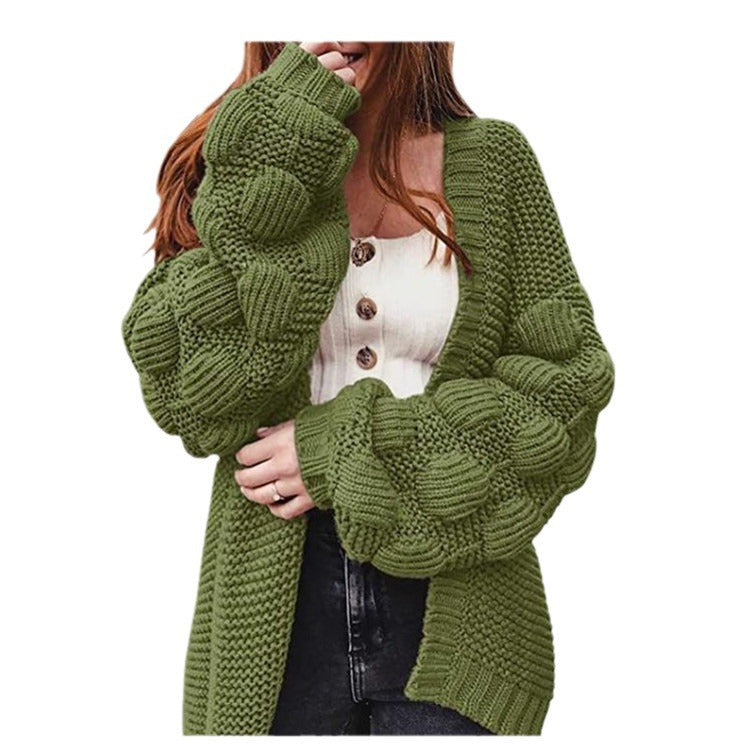 Damen Strickjacke mit voluminösen Puffärmeln und feiner Struktur Merchesia