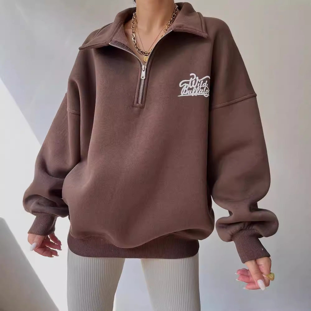 Damen Hoodie-Pullover mit hohem Kragen und Reißverschluss Merchesia