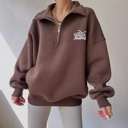 Damen Hoodie-Pullover mit hohem Kragen und Reißverschluss Merchesia