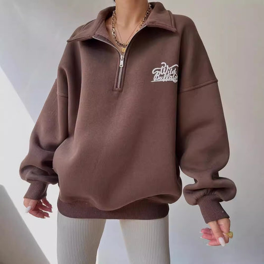 Damen Hoodie-Pullover mit hohem Kragen und Reißverschluss Merchesia