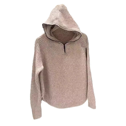 Damen lässiger Strickpullover mit hochgezogenem Kragen und Reißverschluss Merchesia
