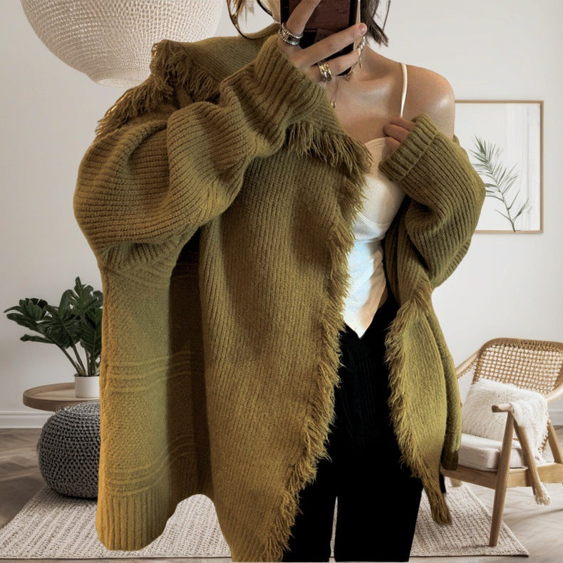 Damen lässiger Strickcardigan mit fransiger Detailverarbeitung Merchesia