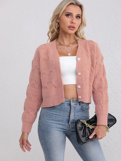 Damen Strickjacke mit strukturiertem Muster und modischen Knöpfen Merchesia