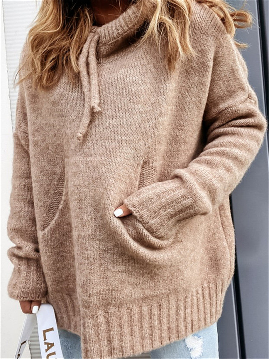 Damen lässiger Pullover mit Kapuze und strukturiertem Gewebe Merchesia